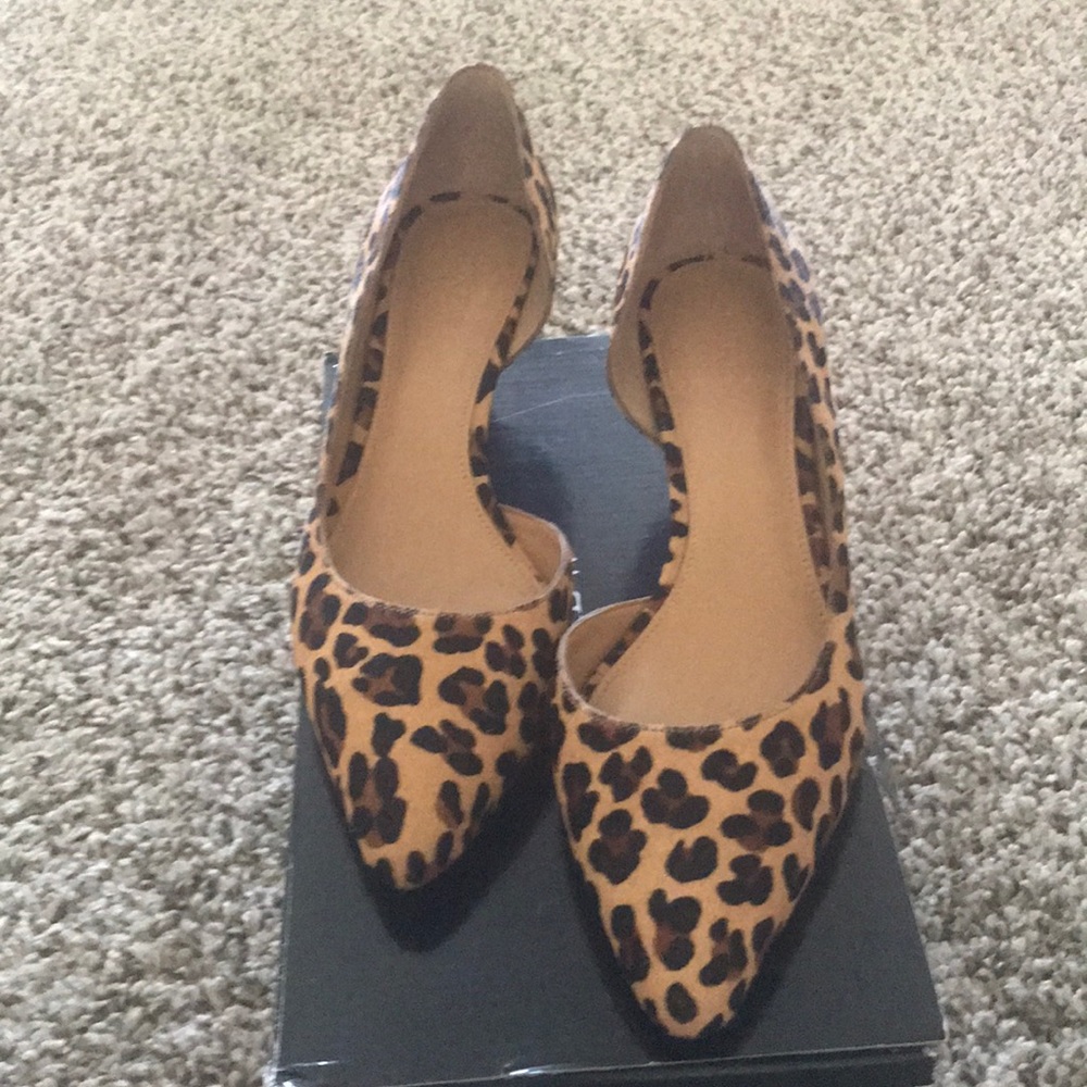 JCrew calf hair, closed toe kitten heels.